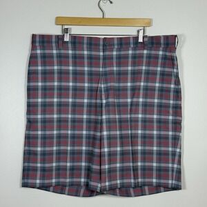 Nike Golf Mens Shorts 42x11 Dri Fit Red Gray Plaid Pockets Performance Casual